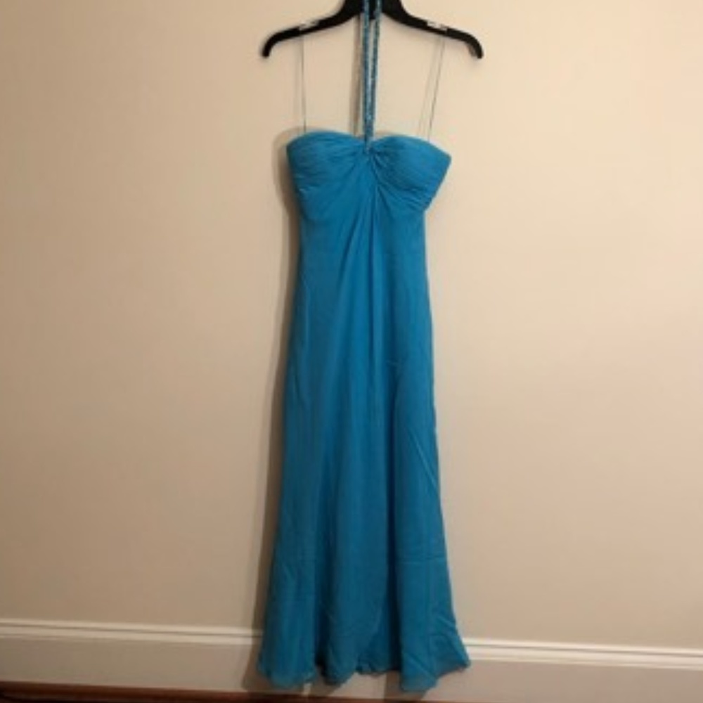 Turquoise blue halter prom dress
